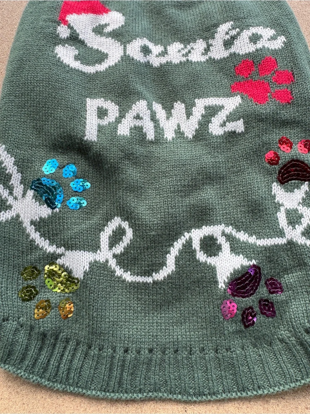 Santa Pawz Dog Sweater Green Sequins M